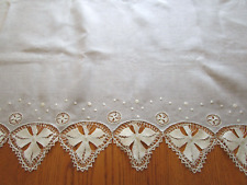 Vintage Gray Linen Runner/Dresser Scarf with Cream Embroidery-25 x 72 picture