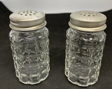 Anchor Hocking VTG Clear Glass Waffle look Salt & Pepper Shakers Read picture