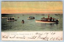 1906 THOUSAND ISLANDS NY BOATING SCENE ROTOGRAPH AMERICAN FLAS ANTIQUE POSTCARD picture