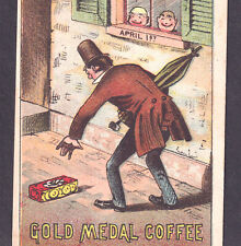 April Fools Day 1800s Prank Gold Medal Coffee Antique Comic Victorian Trade Card picture