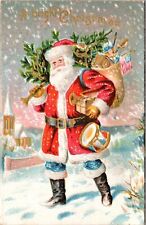Christmas~Patriotic Santa Claus~with USA Flag~Toys~1909 Antique~ Postcard-f923 picture