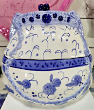 Cheryl & Co. Blue and White Floral Coin Purse Shaped Ceramic Cookie Jar picture