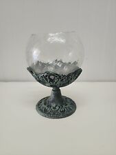 Clear CRACKLED GLASS Bowl on VERDIGRIS Pedestal 7