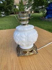 FENTON Rose Gone with the Wind Hurricane Style Lamp White Milk Glass Base Wow picture