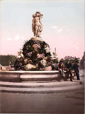 France, Montpellier. The Fountain of Three Graces.  vintage print photochrome picture