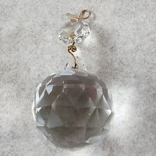 Vintage Clear Crystal Faceted  Ball Chandelier Prism with 1 Bead Gold Wire picture