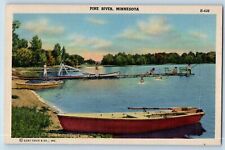 Pine River Minnesota Postcard Scenic View Fishing Boat Lake 1948 Antique Vintage picture