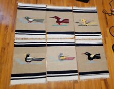 6 - Mexican Hand Woven Wool Place Mats with Bird Design 18.5