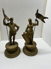 Antique French Gold Patina Spector Statue Joan of Arc And Soldier Warrior Knight picture