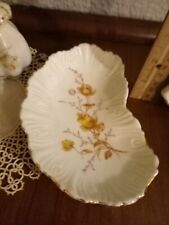 4 Antique porcelain bone dish plate Germany Carlsbad yellow roses dresden china picture