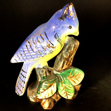 BLUE JAY FIGURINE PORCELAIN WITH BRUSHED GOLD ACCENT HIGH GLOSS VINTAGE JAPAN picture