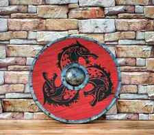 Historical Viking Era Shield - Medieval Wooden Dragon Shield - Battleworn Viking picture