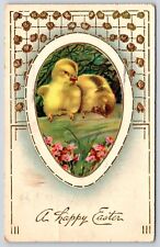1911 A Happy Easter Two Chicks And Flowers Greetings Posted Postcard picture