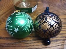 Vintage Xmas Ornaments Hand Painted Set of 2 picture