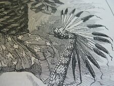 1890 Original POLITICAL CARTOON - RATTLESNAKE as INDIAN CHIEF w SCALP Native picture