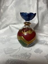 Art Glass Perfume Bottle Royal Limited Crystal Lotus Stopper hand painted Italy picture
