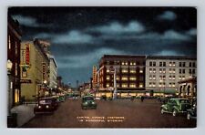 Cheyenne WY-Wyoming, Capitol Avenue At Night, Hotel, Bus Vintage Postcard picture
