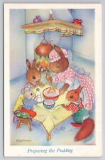1907-15 Postcard Preparing The Pudding Dressed Rabbits Anthropomorphic picture