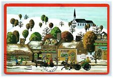 1979 Hallmark Vintage Christmas Postcard Cute Town Scene Horse Carriage picture