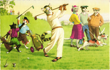 Alfred Mainzer CATS GOLFING & Dog on Leash Belgium Vintage Postcard picture