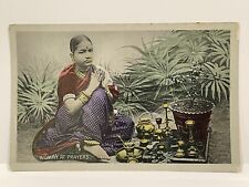 Hindu Woman At Prayers. Hand Colored Real Photo Postcard. picture