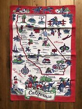 VTG 1950s 1960s CALIFORNIA NEVADA Map Souvenir Linen Tea Towel Yosemite Vegas picture