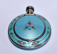 EXTREMELY RARE Antique STERLING Dbl Sided ENAMEL GUILLOCHE Combo COMPACT/PERFUME picture