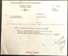 1931 Invoice Owens-Illinois Glass Co. General Offices Toledo, Ohio to J.B. Lynas picture