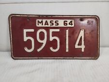 1964 Massachusetts License Plate # 59514 MA Mass White ON Maroon picture