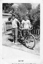 1957 B & W Young Boys w/ Bicycle T-shirt 1950s youth Leave It To Beaver Style picture