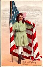 Postcard Young Girl Wrapped in an American Flag Old and Young Glory picture