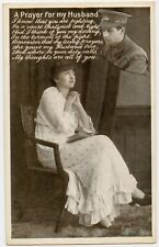 WWI time Woman Prayer for her husband , Vintage Postcard , British Military picture