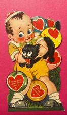 antique LITTLE BOY w CAT Mechanical stand up die cut VALENTINE CARD Germany picture