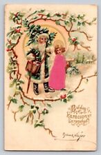 c1905 Old World Green Santa Claus Pink Angel Novelty Christmas P340 picture