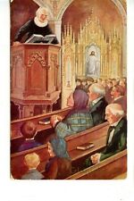 People in Church Pews-Minister at Pulpit-Vintage Whitney Religious Postcard picture