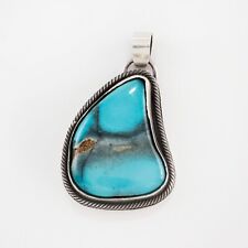SOUTHWESTERN STERLING SILVER BLUE SMOKEY BISBEE TURQUOISE ROPE BORDER PENDANT picture