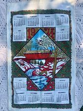VTG 1974 Linen Calendar Tea Towel Kitchen Red Bridge Owl  15