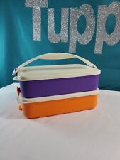 Tupperware Click To Go Stackable Pack N Carry Lunch & Handle Orange and Purple . picture