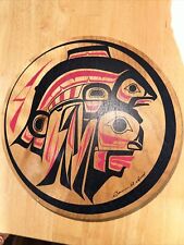 Vintage Clarence A. Wells Salmon Headress Wood Aboriginal Drum Art Box Tribal picture
