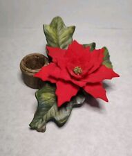 Vintage Lefton China Poinsettia Christmas Candle Holder 1985 Red Flower Japan picture