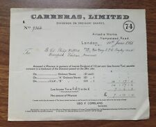 1941 Carreras Ltd, Arcadia Works, London. Shares Dividend For Lt. Col. P Mitford picture