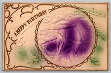 Postcard Happy Birthday Greetings Embossed Purple Floral Design VTG c1916  H20 picture