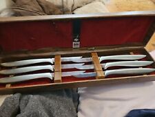 Vintage Set of 6 Gerber Legendary Blades Miming Steak Knives w/Walnut Box picture