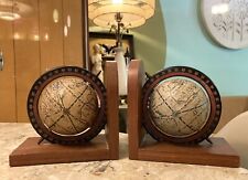 Vintage pair of  Wooden Old World Globe Bookends globe spins Antique library picture