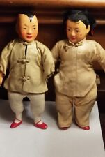 Antique pair Chinese composition & cloth boy & girl dolls 9