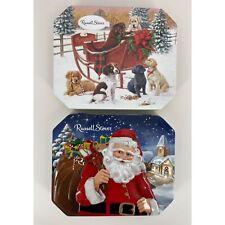 Russell Stover Christmas Candy Tins Empty Set of 2 Collectible picture