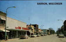 Barron Wisconsin WI Classic 1960s Cars Street Scene Vintage Postcard picture