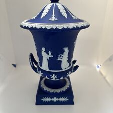 Antique Wedgwood Blue & White Vase Jasperware Campana Pedestal Urn  Sacrifice picture