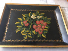 VTG Tole metal Tray Hand Painted Strawberry/Black 16.75X12.75x1.5   picture