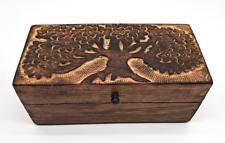 Hand Carved TREE OF LIFE Wooden Hinged Lid Trinket Box jewelry box decor picture